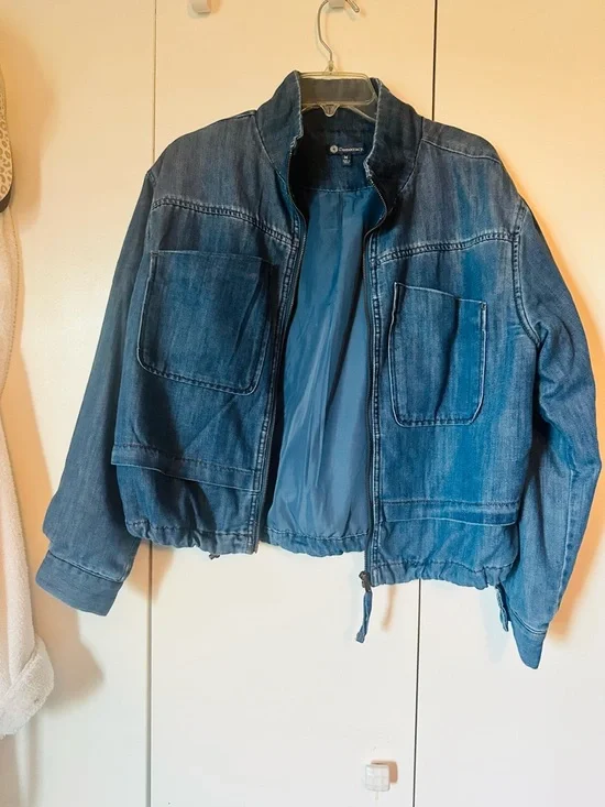 Democracy Dark Blue Denim Dress Jacket with Stand Collar - Picture 4 of 9